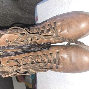 Maurices Brown Leather Combat Boots Lace-Up Style
